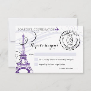 Purple Vintage Paris France Birthday Party RSVP Card