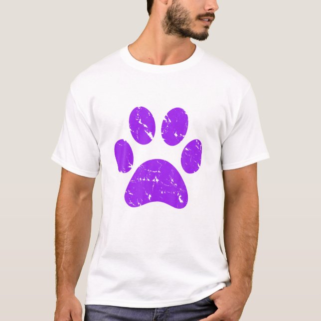 Purple Vintage Paw Print Dog Novelty T Shirt (Front)