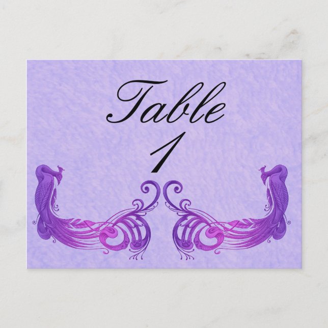 Purple Vintage Peacock Table Number Postcard (Front)