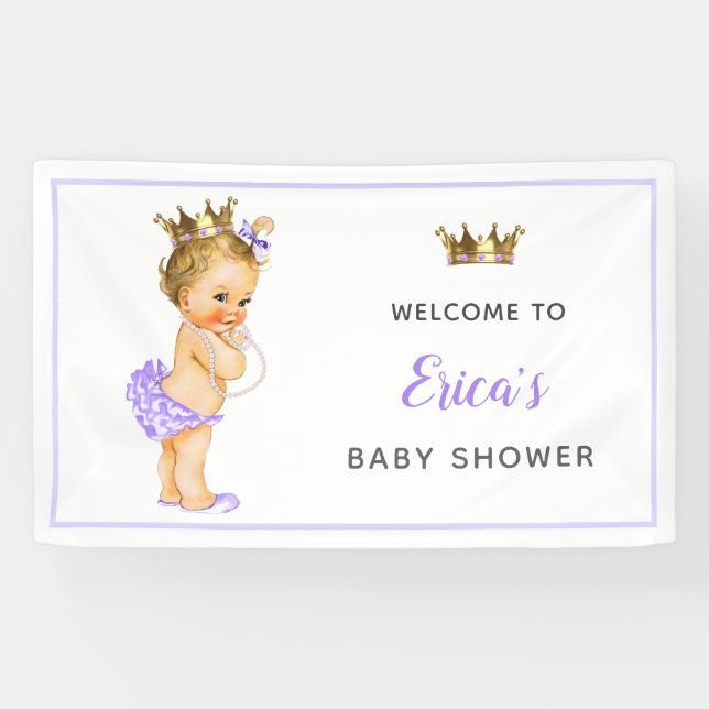 Purple Vintage Princess Baby Shower Backdrop Banner (Horizontal)