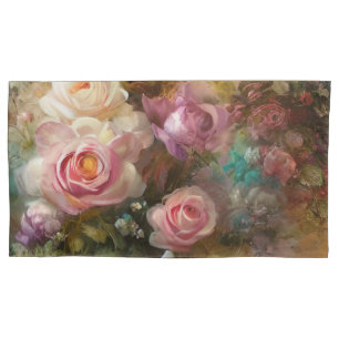 Purple Vintage Roses Painted In Old Dutch Style Pillowcase