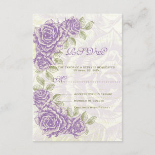 Purple vintage roses wedding RSVP reply card