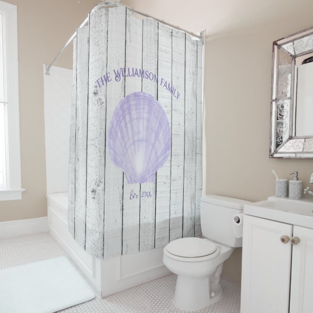 Purple Vintage Shell Shower Curtain (In Situ)