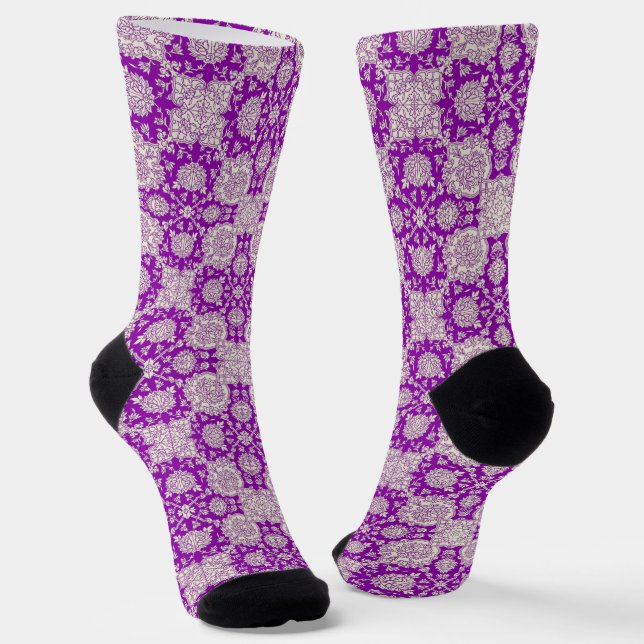 Purple Vintage Tile Pattern Crazy Socks (Angled)