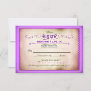 Purple vintage wedding RSVP cards - tickets