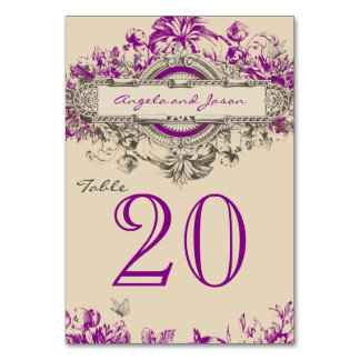Purple Vintage Wedding Table Number Card