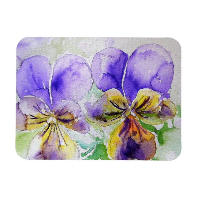 Purple Viola flower Watercolour Birthday Magnet (Horizontal)