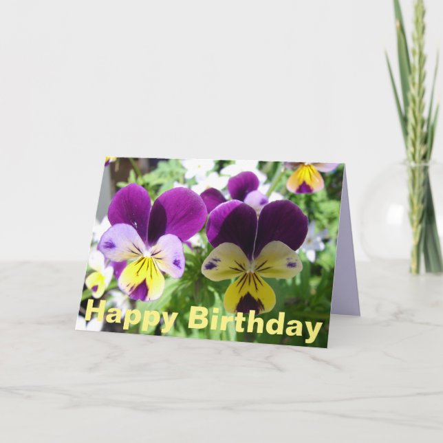 Purple Viola Pansy Pretty Flower floral Card (Front)