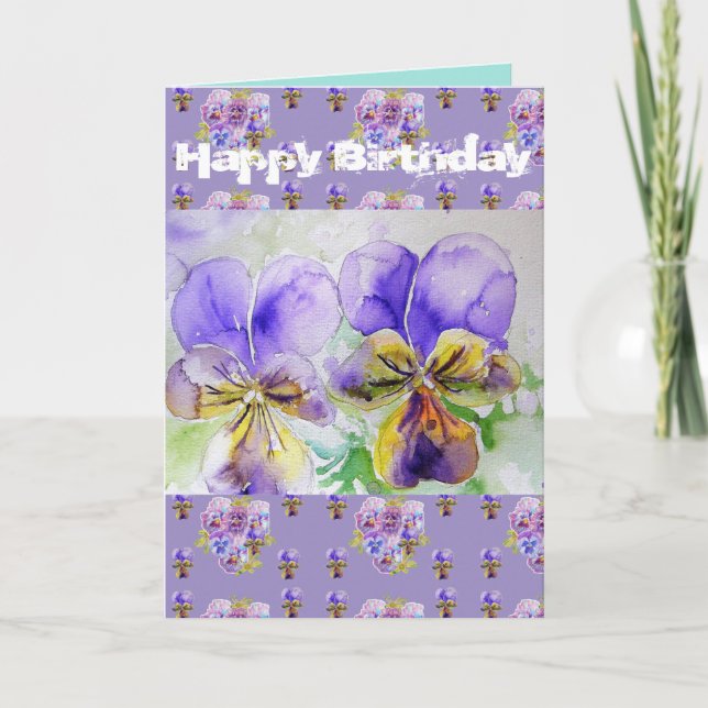 Purple Viola Pansy Watercolour Painting art Card (Front)