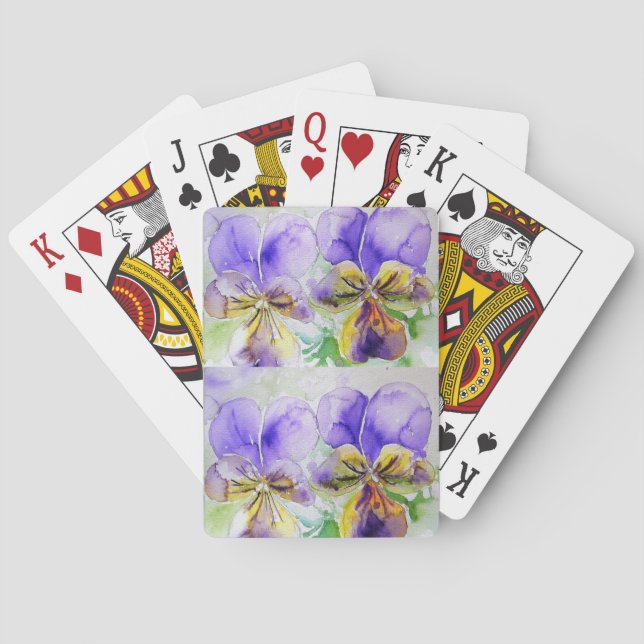 Purple Viola Watercolor Flower Playing Cards Set (Back)