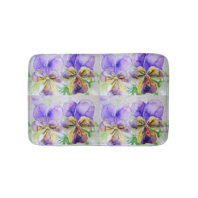 Purple Viola Watercolor Johnny Jump Up Bath Mat (Front)