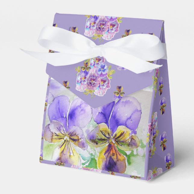 Purple Viola Watercolour Party Cake Favor Box (Front Side)