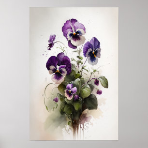 Purple Violas Flower Art Print Poster