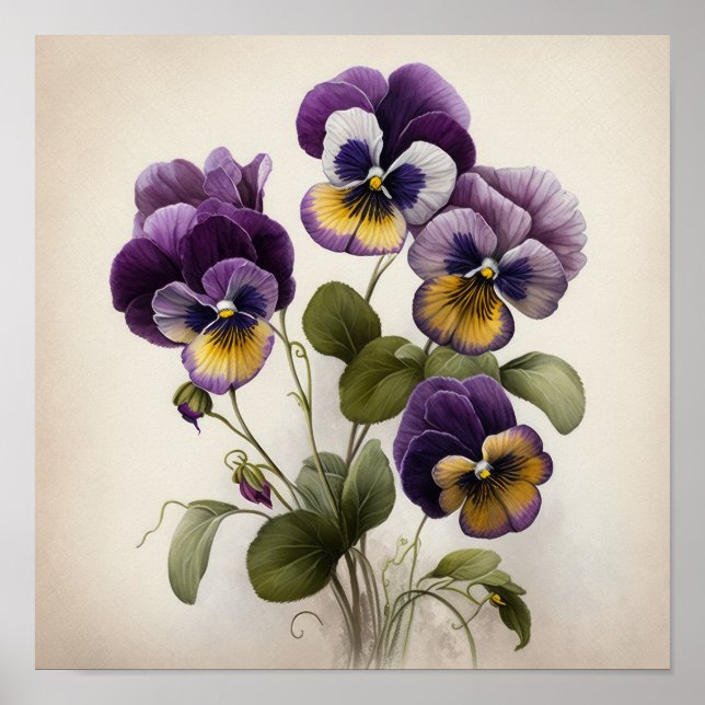 Purple Violas Flower Art Print Poster (Front)