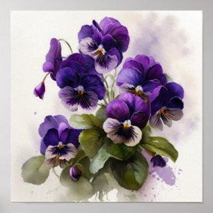 Purple Violas Flower Art Print Poster
