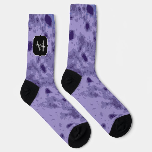Purple violet abstract distressed pattern Monogram Socks (Right)