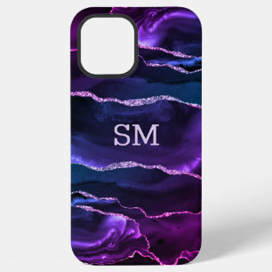 Purple Violet Agate Modern Monogrammed iPhone 12 Pro Max Case
