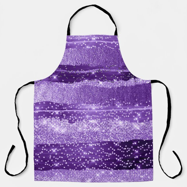 Purple Violet Amethyst Strokes Modern Confetti Apron (Front)