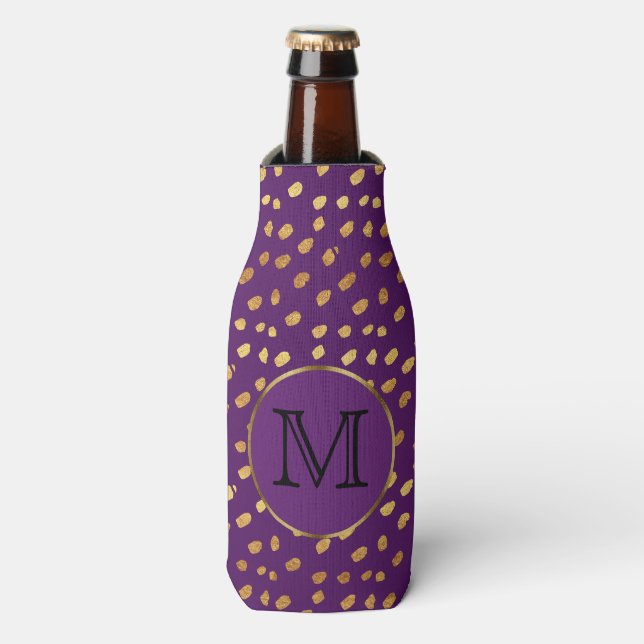 Purple Violet and Gold Monogram Bottle Cooler (Bottle Front)