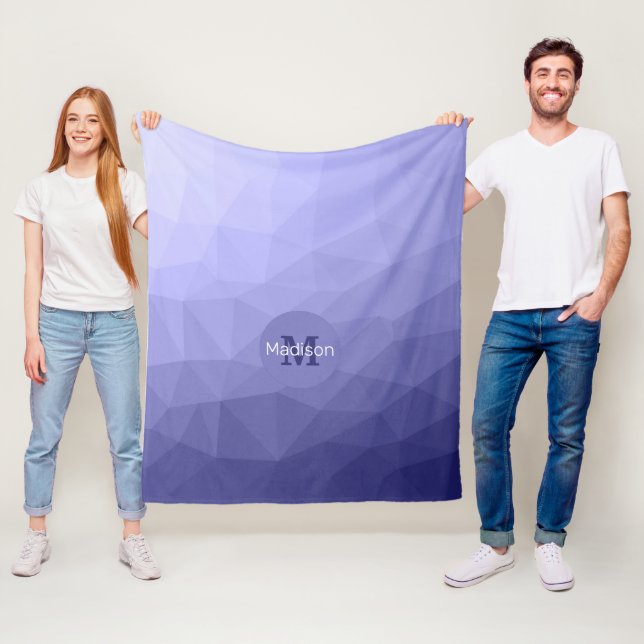 Purple violet  blue mesh ombre pattern Monogram Fleece Blanket (In Situ)