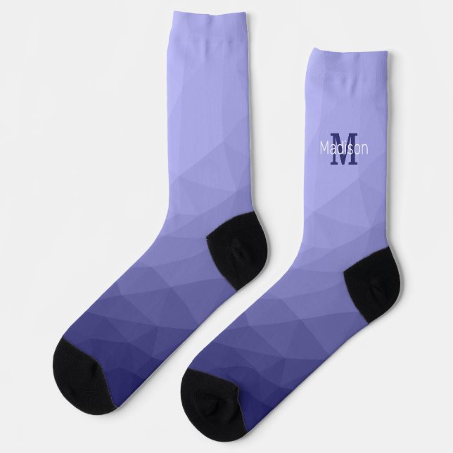 Purple violet  blue mesh ombre pattern Monogram Socks (Left)