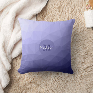Purple violet blue mesh ombre pattern Monogram Throw Pillow