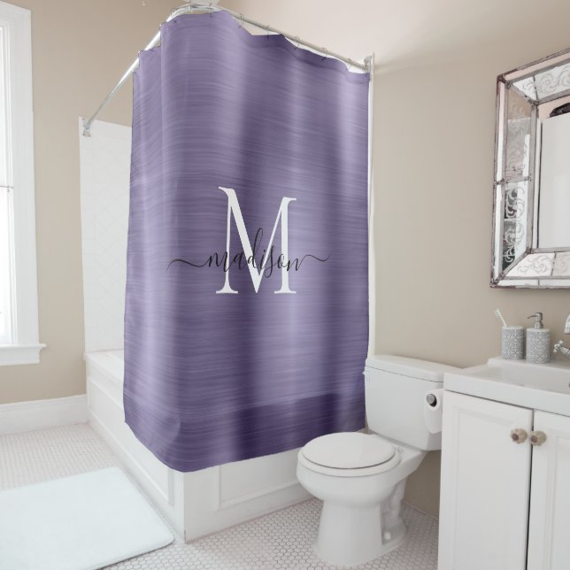 Purple Violet Brushed Metal Monogram Girly Script (In Situ)