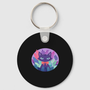 Purple Violet Cat Digital Kawaii Art Sticker  Keychain
