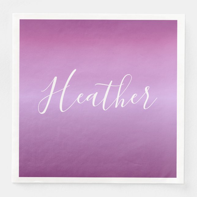 Purple Violet & Custom White Script Napkin (Front)