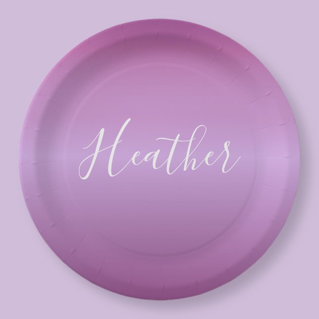 Purple Violet & Custom White Script Paper Plate (Creator Uploaded)