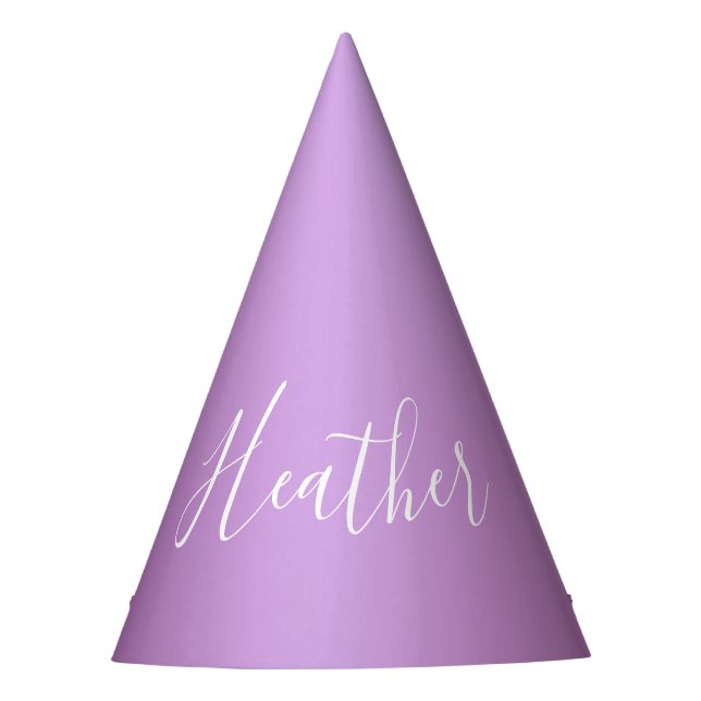 Purple Violet & Custom White Script Party Hat (Front)