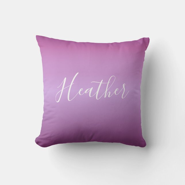Purple Violet & Custom White Script Throw Pillow (Front)
