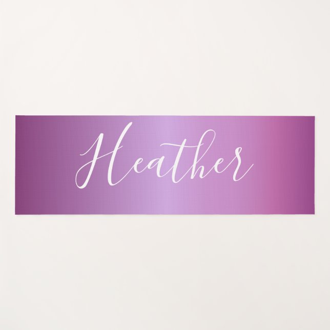 Purple Violet & Custom White Script Yoga Mat (Front (Horizontal))