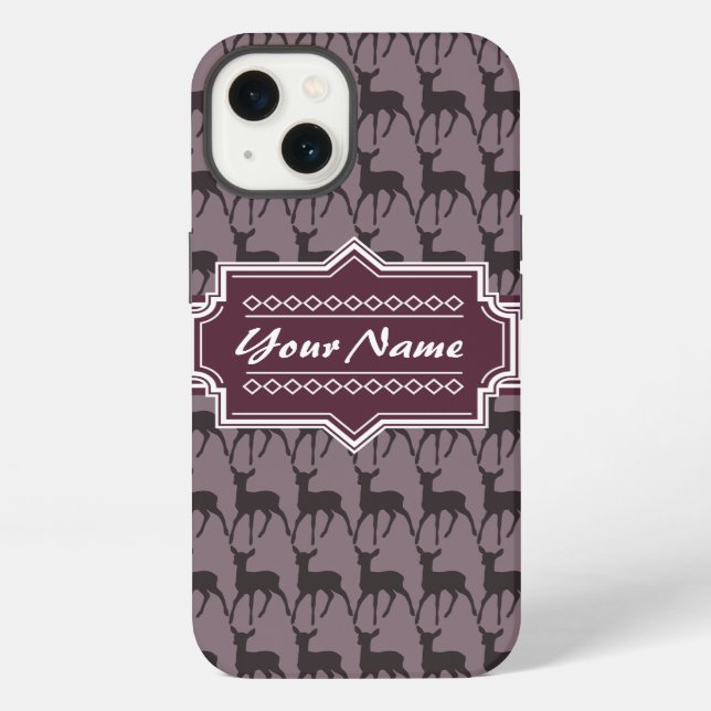 Purple Violet Deer Personalized Name iPhone Case (Back)