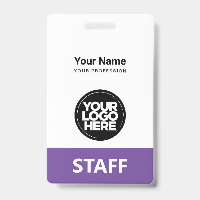 Purple Violet Employee Name Business Logo Qr Code Badge (Front)