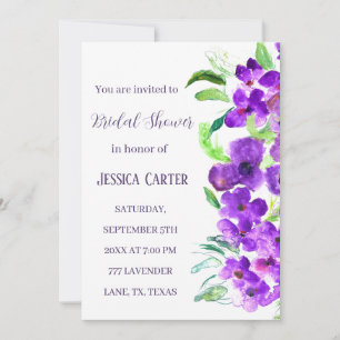 Purple Violet Floral Boho Bridal Shower  Invitation