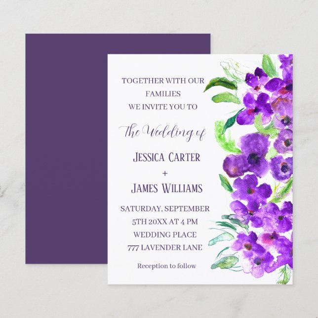 Purple Violet Floral Boho Summer Wedding (Front/Back)