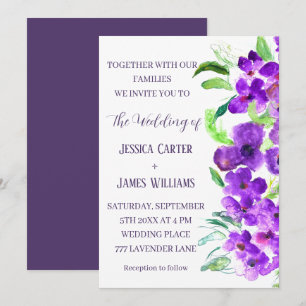 Purple Violet Floral Boho Summer Wedding Invitation