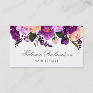 Purple Violet Floral Hair Stylist Appointment Silv Card