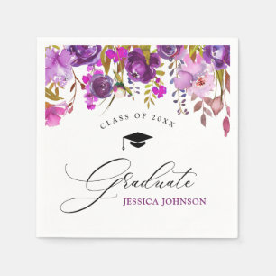 Purple Violet Floral Modern Style Graduation Party Napkin