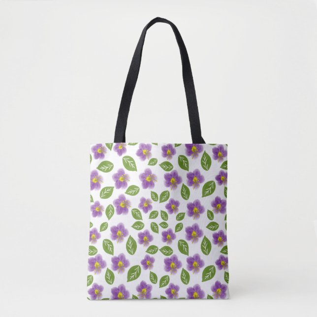 Purple Violet Floral Pattern Canvas Tote Bag – Art (Front)