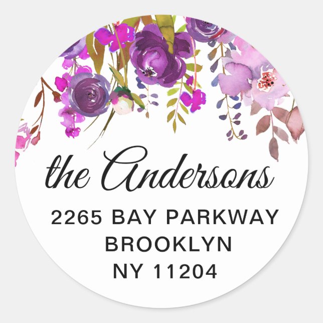 Purple Violet Floral Return Address Envelope Seal (Front)