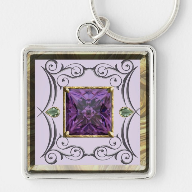 Purple, Violet Gem Design Keychain (Front)