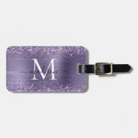 Purple Violet Glitter Brush Metal Monogram Script