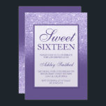 Purple violet glitter elegant chic Sweet 16 Invitation<br><div class="desc">A modern,  pretty chic and elegant faux Purple violet glitter shower ombre with Purple  colour block Sweet 16 birthday party invitation with ombre pattern fading onto a purple background with and elegant purple frame Perfect for a princess Sweet sixteen.</div>