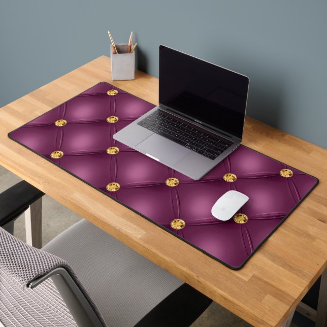 Purple Violet Gold Diamond Tufted Desk Mat (Office 2)