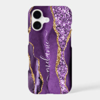 Purple Violet Gold Glitter Custom Name iPhone Case