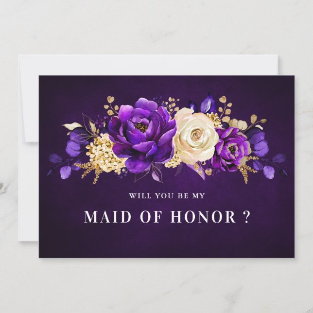 Purple Violet Gold will you be my maid of honour I Invitation (Front)