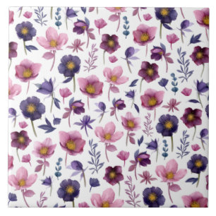 Purple Violet Hellebore Plants and Flowers Tile