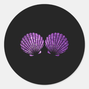 Purple Violet Mermaid Shell Bra Classic Round Sticker